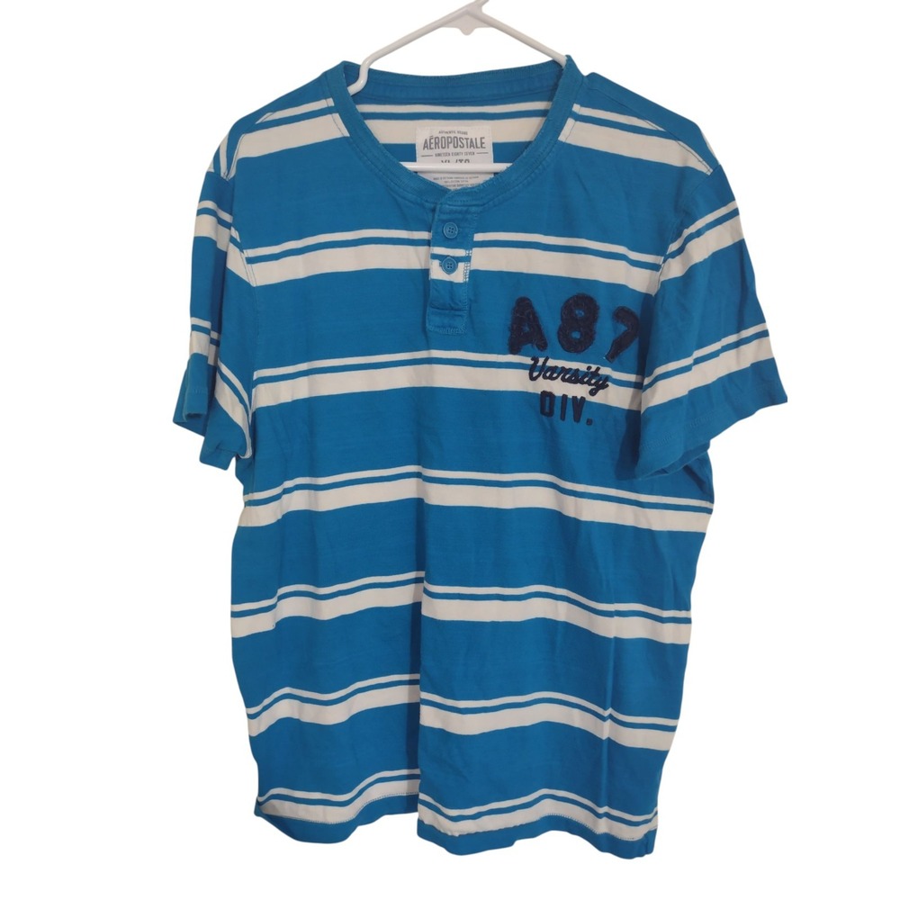 Vintage Y2K Aeropostale Men's Shirt StripedXL Varsity Logo Preppy Classic Casual